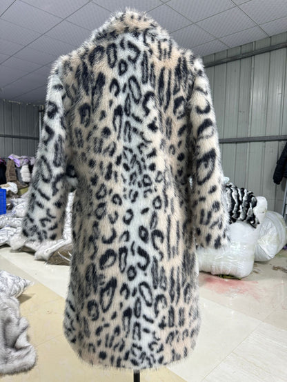 Designed Leopard Faux Fox Fur Overcoats for Women
