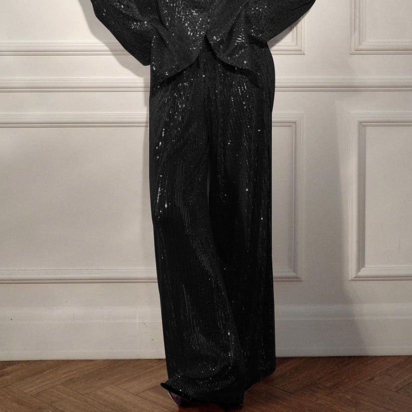 Elegant Sequined Blazers and Pants Two Pieces Sets