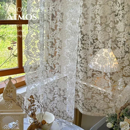 French Curtains Lace Gauze for Living Room  Cream Retro Wavy Edge Bedroom Bay Window Girl Embroidery Curtain Door Decor Custom