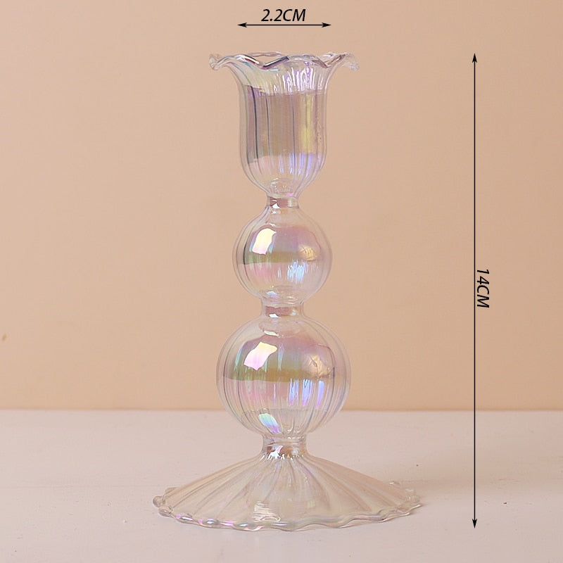 Luxury Iridescent Candle Holders Decor for Table Nordic Rainbow Vase Flower Home Decoration Glass Candlestick Wedding Centerpiec