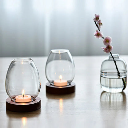 Transparent Round Glass Candlestick Retro Home Windproof Candle Holders Cup Cover Table Decor Ornament Wedding Party Accessories