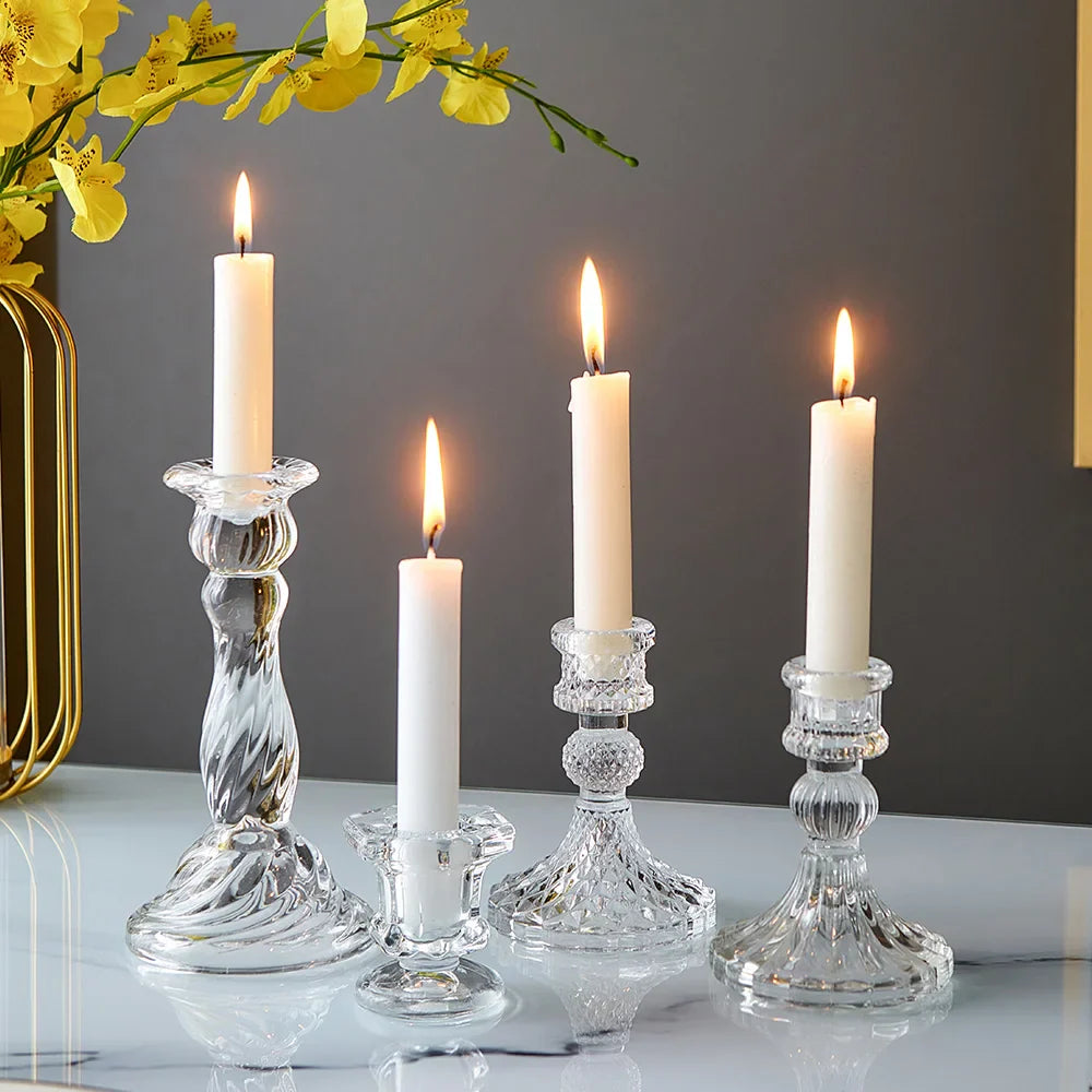 Novelty Glass Candle Holder Nordic Decor Candlestick Romantic Candle Stand Desk Accessories Wedding Centerpieces Ornament Gifts