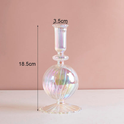 Luxury Iridescent Candle Holders Decor for Table Nordic Rainbow Vase Flower Home Decoration Glass Candlestick Wedding Centerpiec
