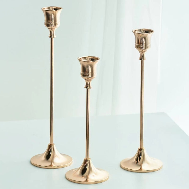 3pc Candlestick Holders Kit Brass Gold Candlestick Set Candle Holders Decorative Candlestick Stand for Wedding Party Dinning