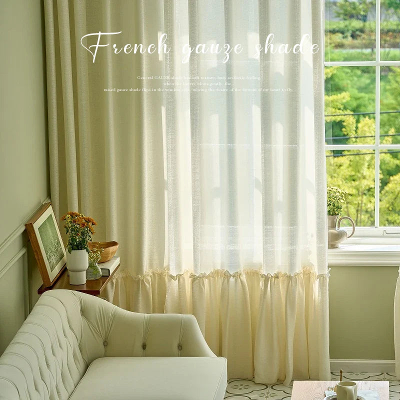 French Romantic and Elegant Rococo Living Room Decorative Curtains Bedroom High-grade Cotton and Linen Cream IG Blackout Curtain