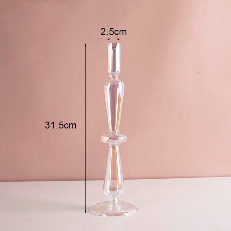Luxury Iridescent Candle Holders Decor for Table Nordic Rainbow Vase Flower Home Decoration Glass Candlestick Wedding Centerpiec