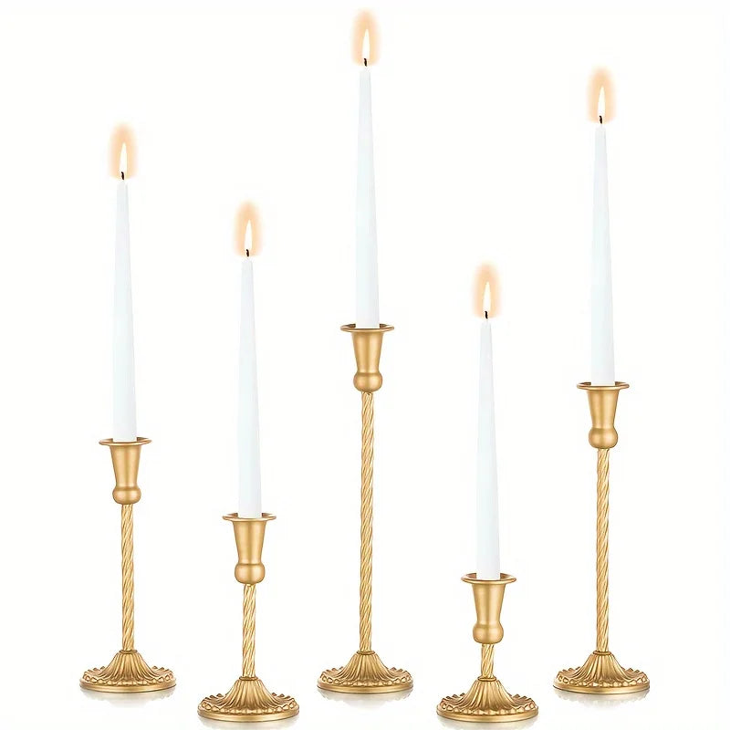 Ikeehome  Gold Candlestick Holders Set Of 5, Wedding Birthday Candlelight Dinner Table Centerpiece, Halloween And Christmas Decorations