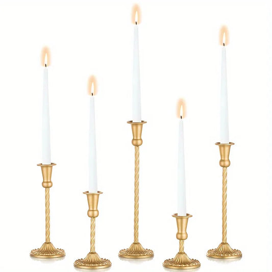 Ikeehome  Gold Candlestick Holders Set Of 5, Wedding Birthday Candlelight Dinner Table Centerpiece, Halloween And Christmas Decorations