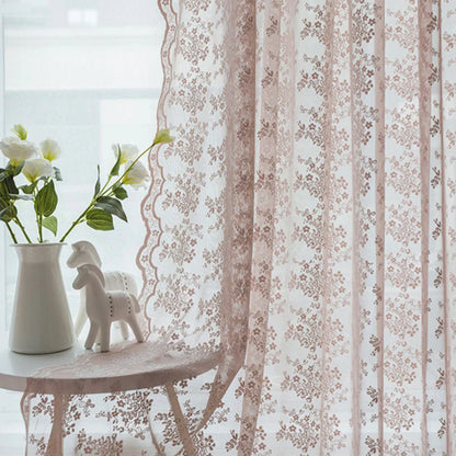 2PCS French Rustic Lace Pink Sheer Curtain For Luxurious Living Room, Princess Room, Balcony Drapes,Home Window Curtains