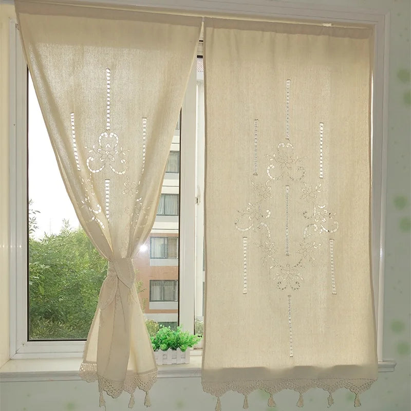 Solid color minimalist small curtains, kitchen, bathroom, foyer partition curtains, handmade hollowed out and threaded curtains