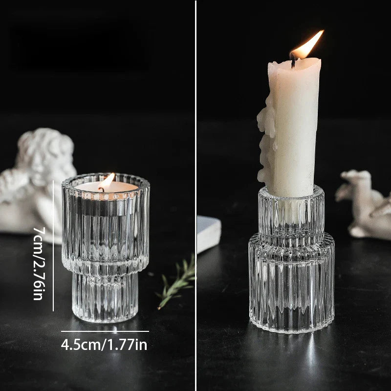 Nordic Glass Candlestick Candle Holders Tealight Candle Stand Transparent Glass Candlestick Candle Base Christmas Home Decor