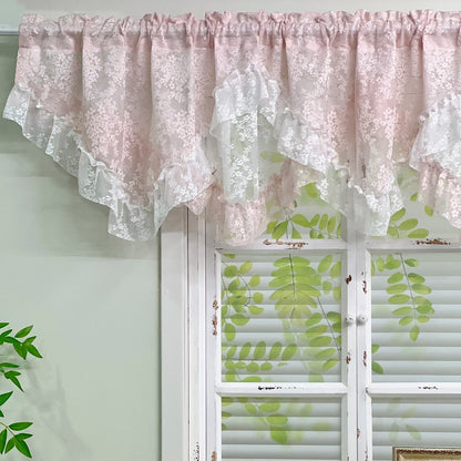 1Pc,Princess Style White Pink Double Layer Jacquard Lace with Ruffles Swag Waterfal Valance Sheer Curtains for Room Windows