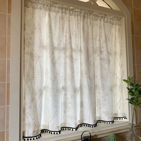 Cream Style Printed Curtains Transparent But Opaque Thick White Gauze Curtain No Punching Self-adhesive Door Curtain Kitchen