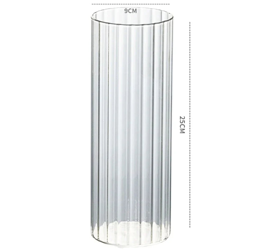 Ribbed Cylinder Glass Candle Holder Home Decor  Pillar Candles Glass Vase Floating Candle Wedding Ornaments Tealight Candlestick