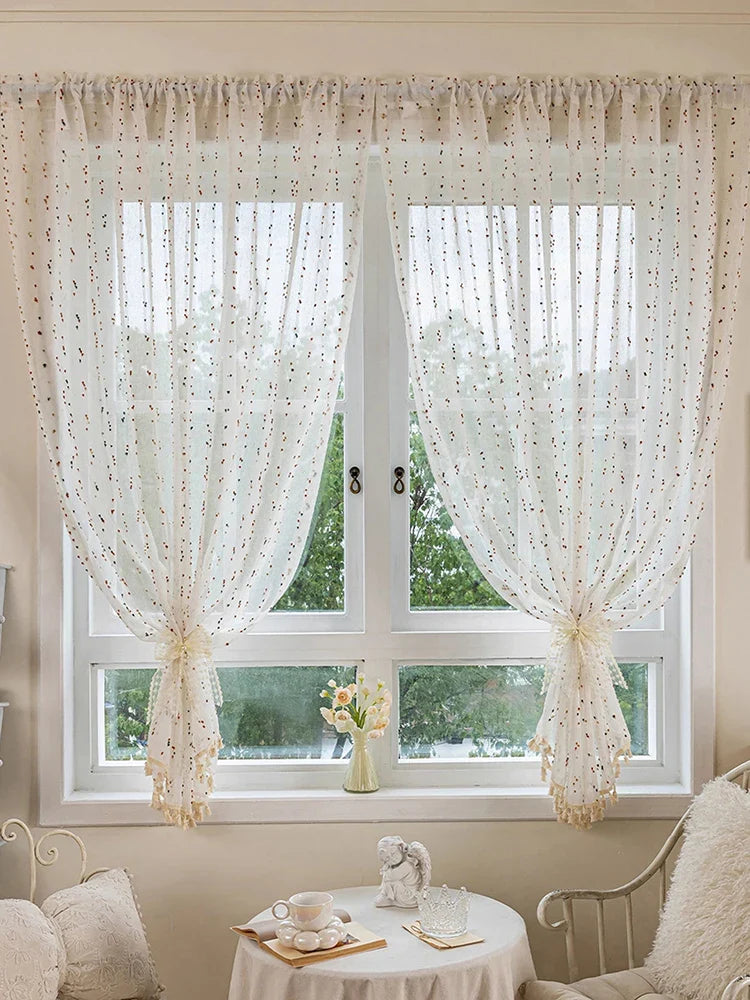 Modern Minimalist Striped Privacy Sheer Curtain, High-Quality Linen Sheer Voile with tassel Embellishment,Cute Home Drapes