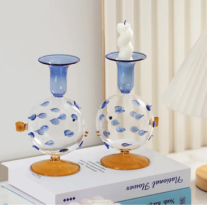 Creative Glass Pufferfish Shaped Candle Holder Christmas Decorations Cute Candlesticks for Candle Ornament Home Decoration Gifts