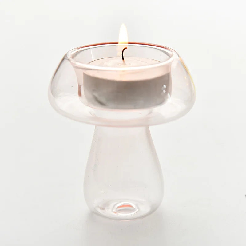 Creativity Mushroom-Shaped Candle Holder Glass Candlesticks Cute Room Decoration Desktop Ornament Home Decoration Ambiance Gifts