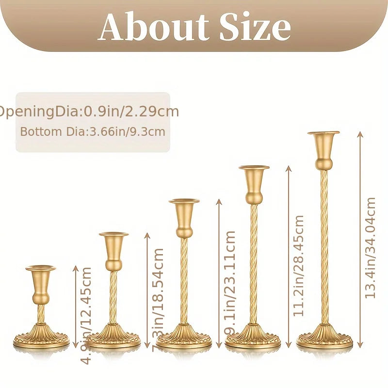 Ikeehome  Gold Candlestick Holders Set Of 5, Wedding Birthday Candlelight Dinner Table Centerpiece, Halloween And Christmas Decorations
