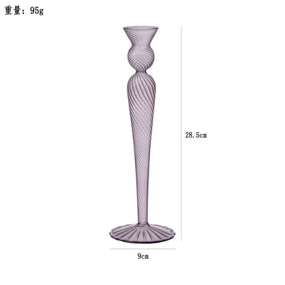 European Style Hand Blown Lilac Glass Candle Holder High Quality Decorative Wedding Table Centerpiece Party Decor Candlestick
