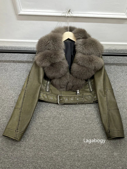 Women PU Faxur Fur Winter Jacket Outerwear