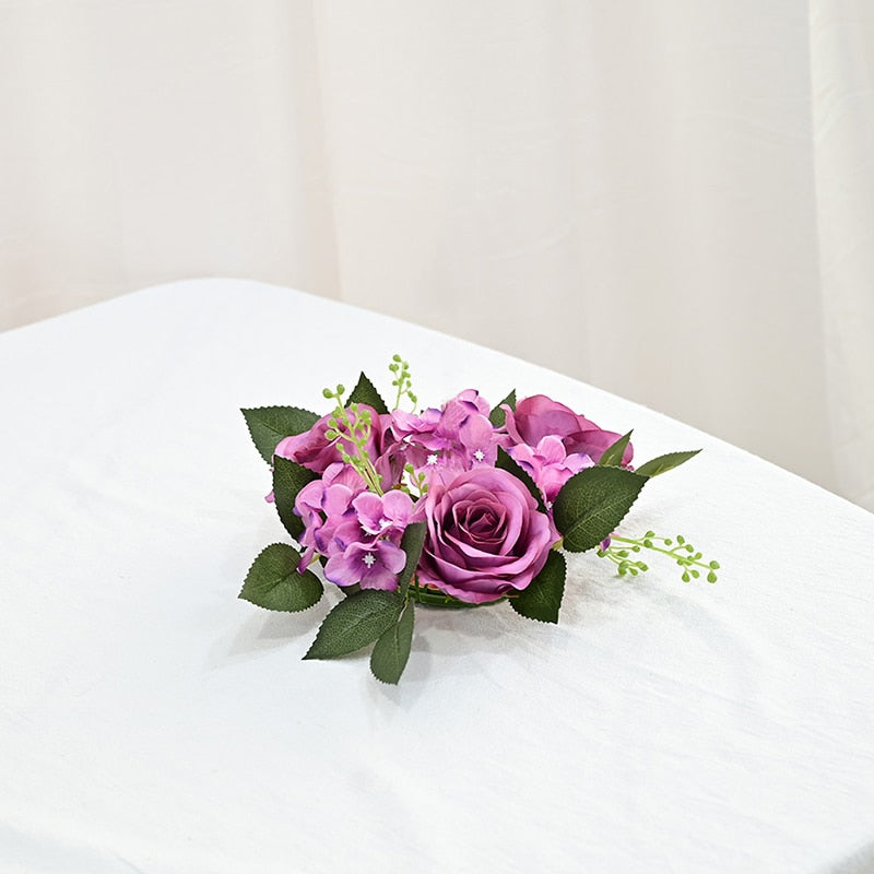 20Cm Rose Garland Candlestick Silk Artificial Flower Wreath For Candle Holder Window Props Home Party Wedding Table Decoration