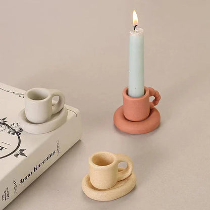 Nordic Decorative Cup-shaped Candle Holder Ceramic Candlesticks Wedding Centerpiece Ornaments Home Decoration