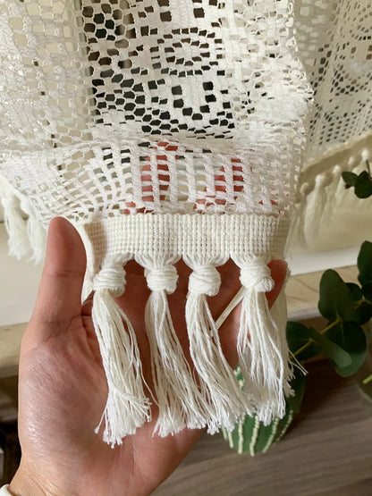 Nordic hollow lace gauze curtain fringed rural retro partition cotton and linen curtain