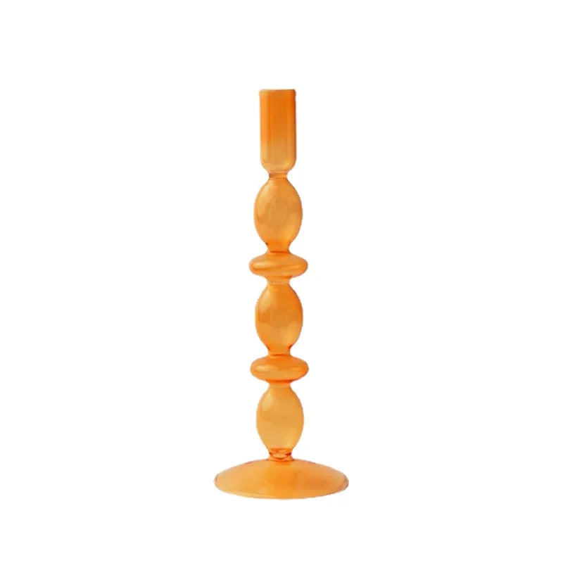 Nordic Orange Glass Taper Candle Holder Creative Home Decor Wedding Party Dinner Candlelight Decoration Living Room Candlestick