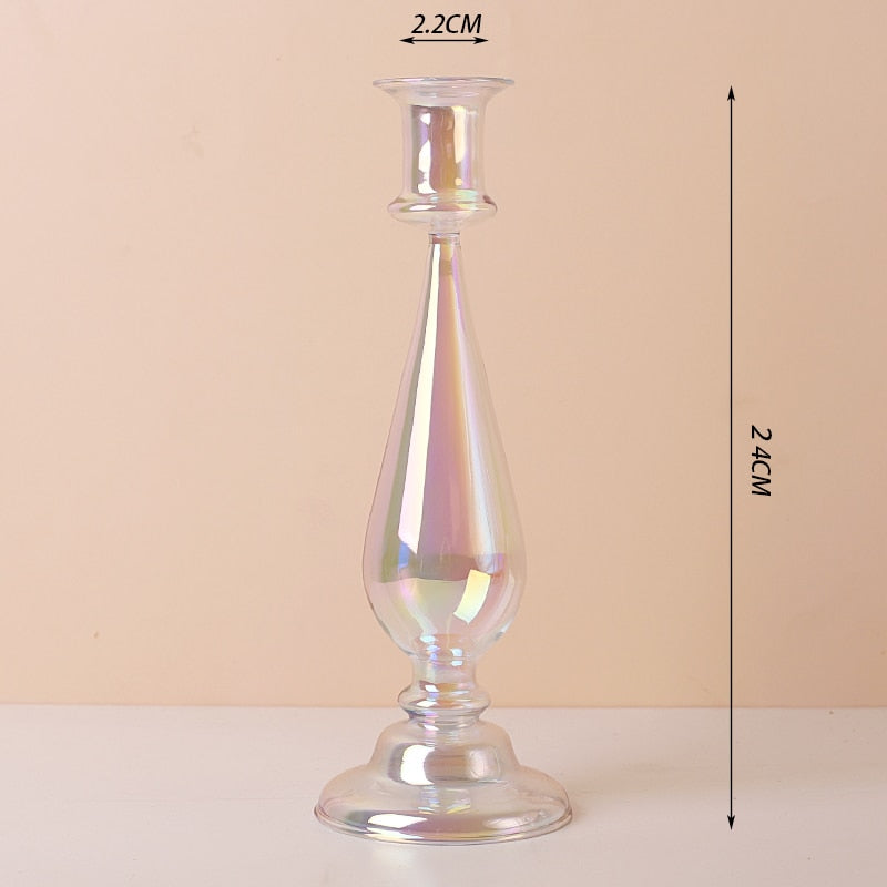 Luxury Iridescent Candle Holders Decor for Table Nordic Rainbow Vase Flower Home Decoration Glass Candlestick Wedding Centerpiec