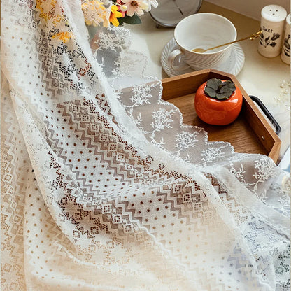 French Romantic White Geometric Star Floral Pattern Ruffles Sheer Lacework Curtains for Living Room Tulle for Windows Drapes