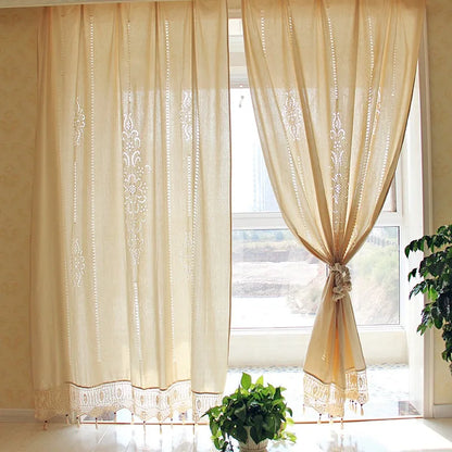 French Solid Cotton Linen Retro Hollow Curtain Handmade Crochet Bottom Stitching Blackout Window Curtain for Living Room
