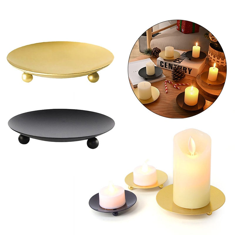 Iron Black Gold Plated Candle Holders Pillar Metal Plate For Wedding Party Festival Candlestick Holder Art Gift Home Decoration