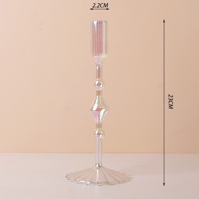 Luxury Iridescent Candle Holders Decor for Table Nordic Rainbow Vase Flower Home Decoration Glass Candlestick Wedding Centerpiec