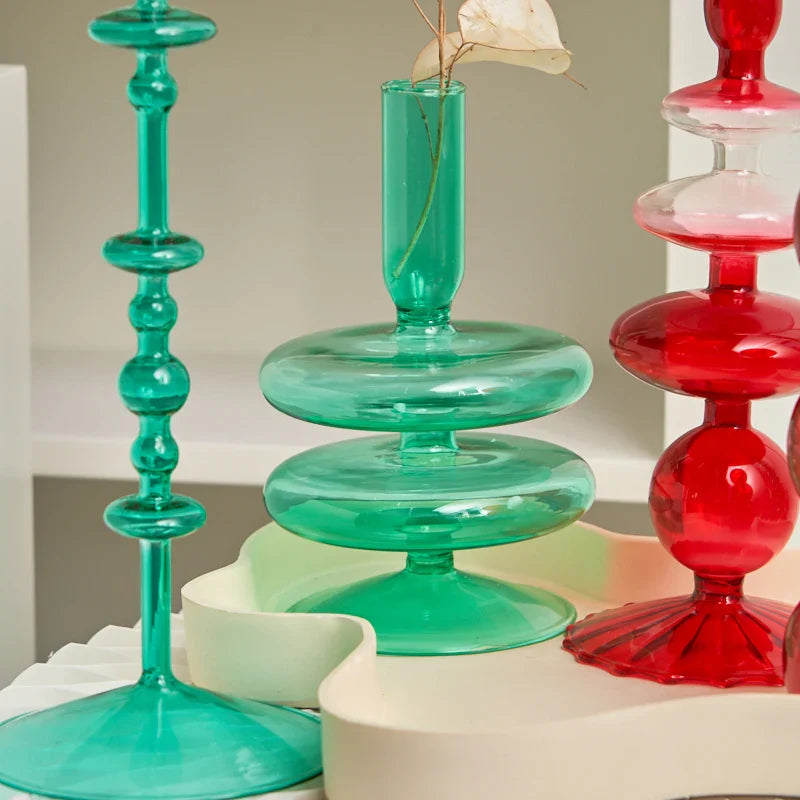 Red Glass Candle Holders Taper Candle Stand Christmas Candle Holder Candlestick Holder Christmas Decor Green Glass