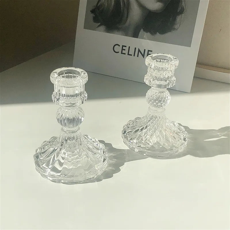 Glass Candle Holder Elegant Candlestick Romantic Decoration for Wedding Centerpiece Candle Rack Table Decor Ornament bougeoir