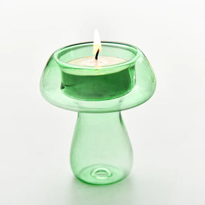 Creativity Mushroom-Shaped Candle Holder Glass Candlesticks Cute Room Decoration Desktop Ornament Home Decoration Ambiance Gifts