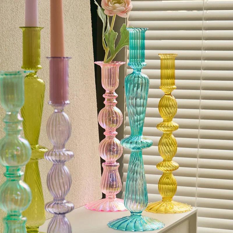 Glass Candle Holders Nordic Decor Taper Candle Holder Candlesticks for Home Wedding Room Decoration Party Vase Home Decor