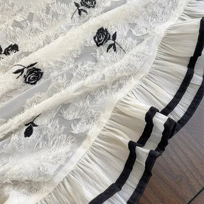 Black Embroidered Lace Rose Window Screen Embroidered Curtain with Lace Partition, Transparent But Not Transparent Curtains