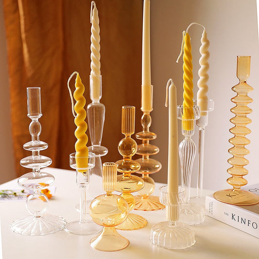 Transparent Glass Candle Holder Vintage Candlestick for Wedding Candlelight Dinner Table Centerpiece Holder Home Decor