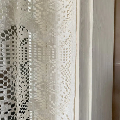 Nordic hollow lace gauze curtain fringed rural retro partition cotton and linen curtain