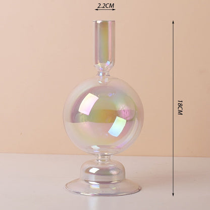 Luxury Iridescent Candle Holders Decor for Table Nordic Rainbow Vase Flower Home Decoration Glass Candlestick Wedding Centerpiec