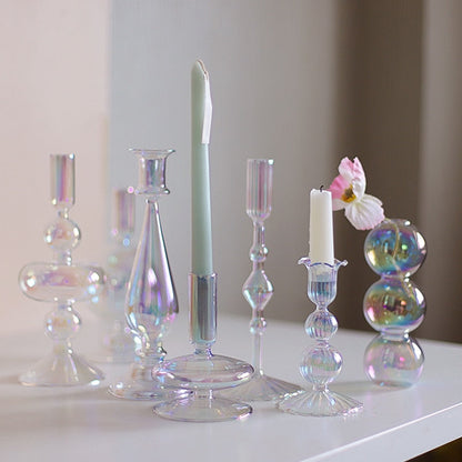 Luxury Iridescent Candle Holders Decor for Table Nordic Rainbow Vase Flower Home Decoration Glass Candlestick Wedding Centerpiec