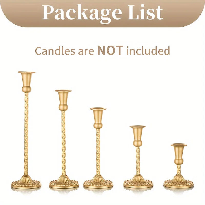 Ikeehome  Gold Candlestick Holders Set Of 5, Wedding Birthday Candlelight Dinner Table Centerpiece, Halloween And Christmas Decorations