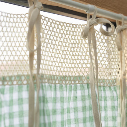 American rural green grid half curtain window bathroom door curtain custom for cabinet coffee