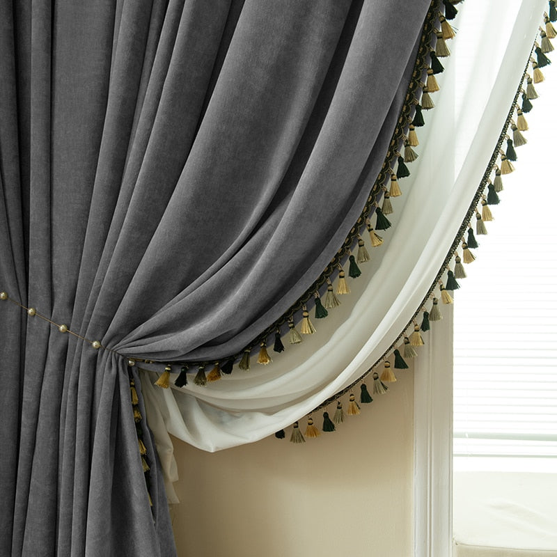 Blackout Curtains Living Room Retro American Chenille Bedroom Window Curtains IG Living Room Modern Elegant Solid Color Curtain