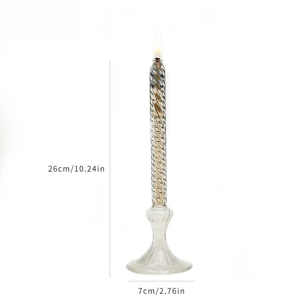 Rotate Transparent Glass Candle Holder Smokeless Glass Oil Lamps Candlestick Wedding Decor Romantic Candlelight Dinner Ornaments