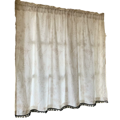 Cream Style Printed Curtains Transparent But Opaque Thick White Gauze Curtain No Punching Self-adhesive Door Curtain Kitchen
