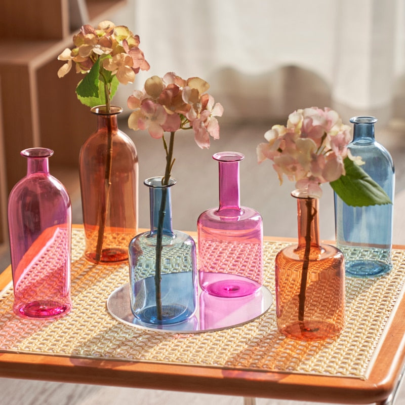 1pc Modern Decorative Bud Vase Flower Vases Nordic Vase Office Bedroom Bottle Vase Candlestick Holder Glass Vase for Home Decor
