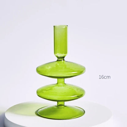 Lazzy House Candle Holders Decoration Wedding Nordic Green Glass Candlestick Home Decor Vases Christmas Gift Home Candles