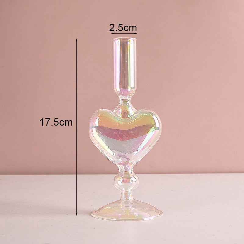 Luxury Iridescent Candle Holders Decor for Table Nordic Rainbow Vase Flower Home Decoration Glass Candlestick Wedding Centerpiec